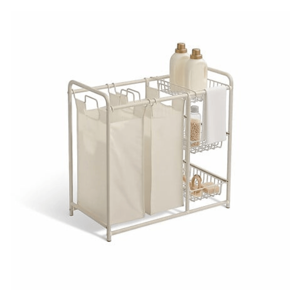 Alpha 55 Blanc Panier à Linge 2 Bacs 45 L avec 3 Tiroirs