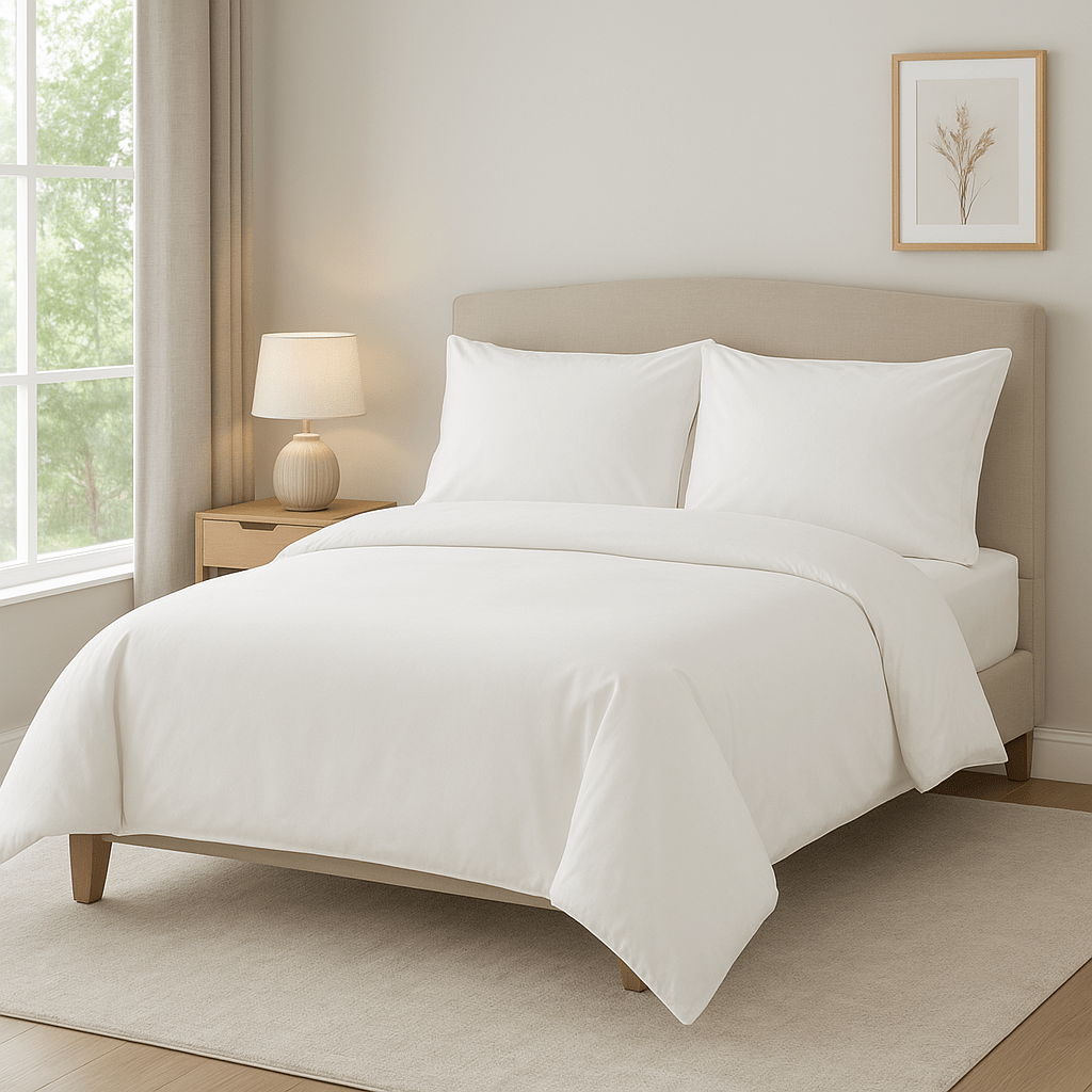 Alpha 55 Blanc Parure de lit en coton avec 2 taies d'oreiller