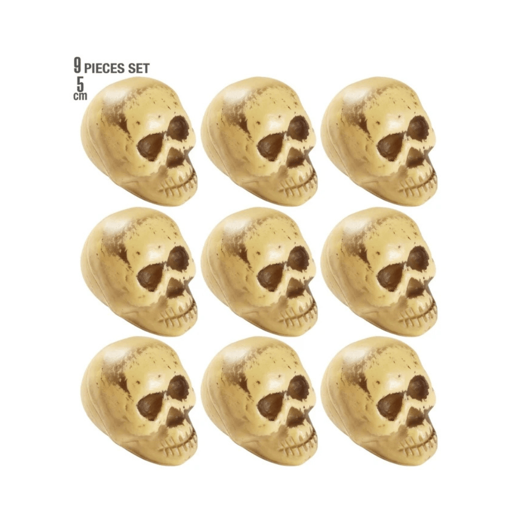 Alpha 55 Blanc Set de 9 Crânes 5 cm – Décoration Halloween