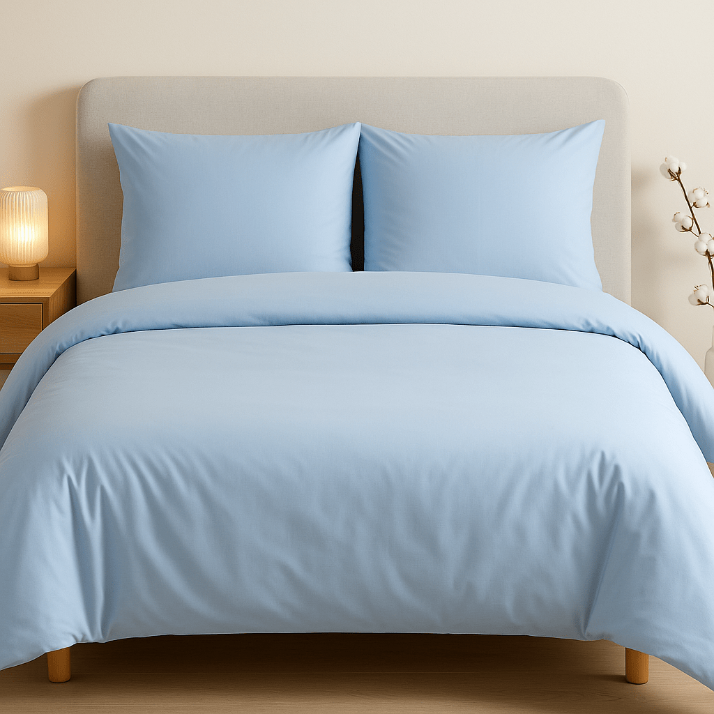 Alpha 55 Bleu claire Parure de lit en coton avec 2 taies d'oreiller