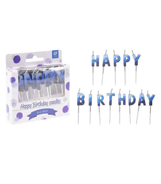 Alpha 55 Bleu Lot de 13 bougies en lettres formant HAPPY BIRTHDAY