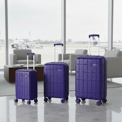 Alpha 55 Bleu Set de 3 trolley 8 roues coque quadrillée résistante