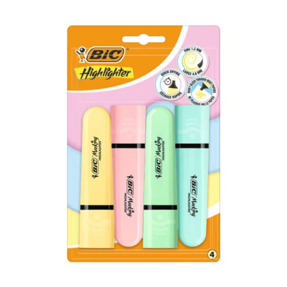 Alpha 55 Blister 4 Surligneurs BIC Marking Flat Pastel