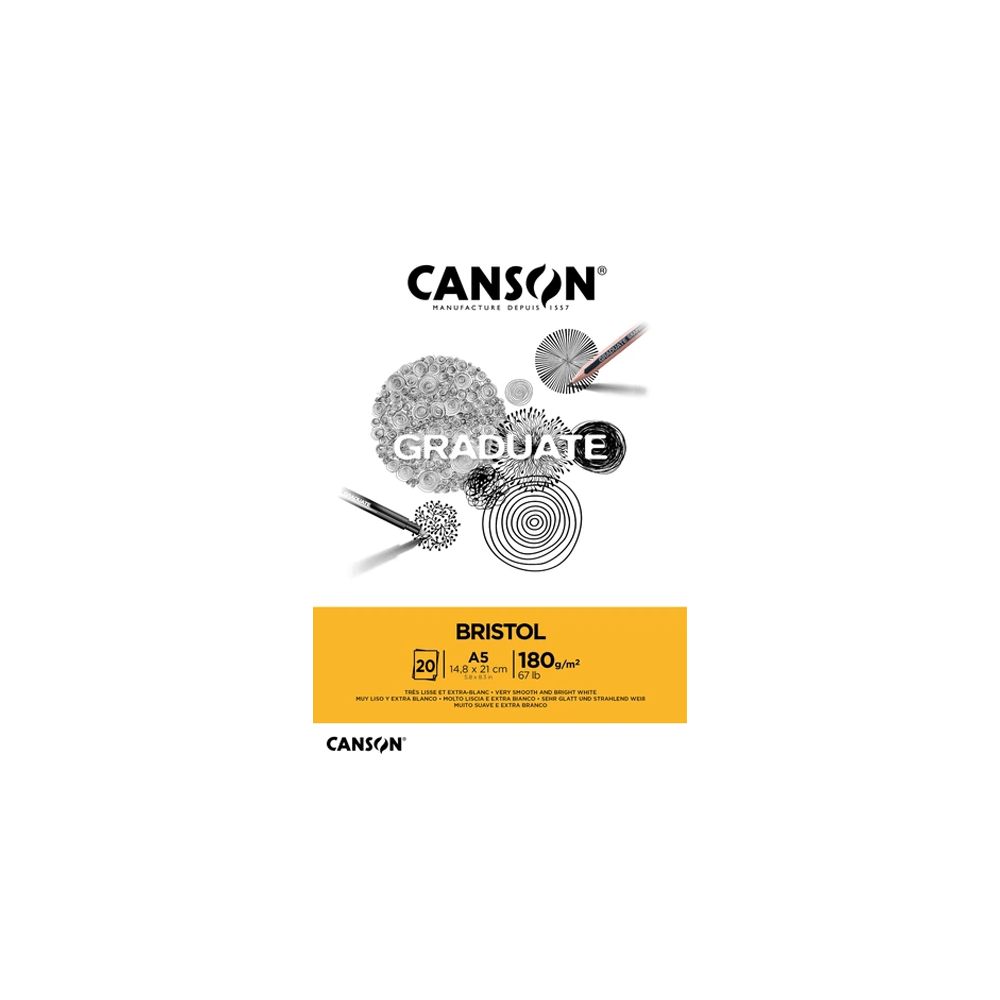 Alpha 55 Bloc dessin canson graduate bristol 20 feuilles A5