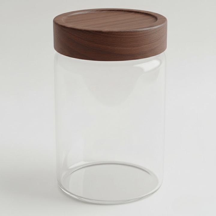 Alpha 55 Bocal en verre avec couvercle en acacia