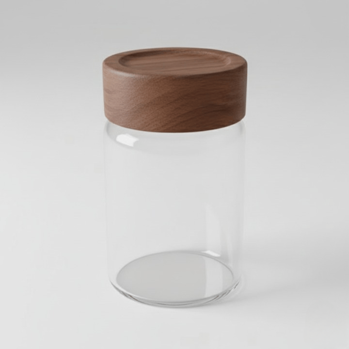 Alpha 55 Bocal en verre avec couvercle en acacia