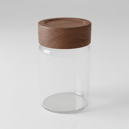 Alpha 55 Bocal en verre avec couvercle en acacia