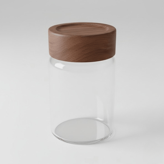 Alpha 55 Bocal en verre avec couvercle en acacia