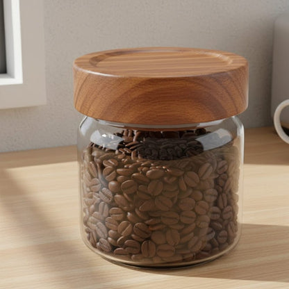 Alpha 55 Bocal en verre avec couvercle en acacia élégant