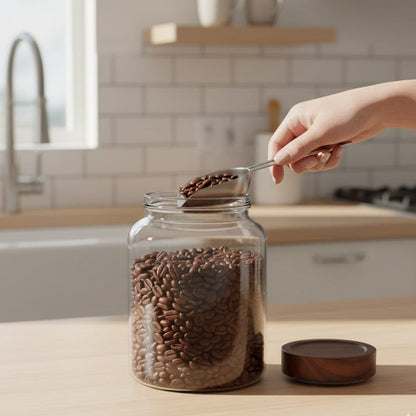 Alpha 55 Bocal en verre avec couvercle en acacia naturel