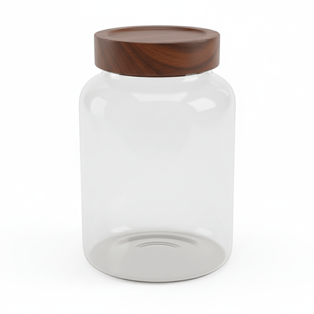 Alpha 55 Bocal en verre avec couvercle en acacia naturel