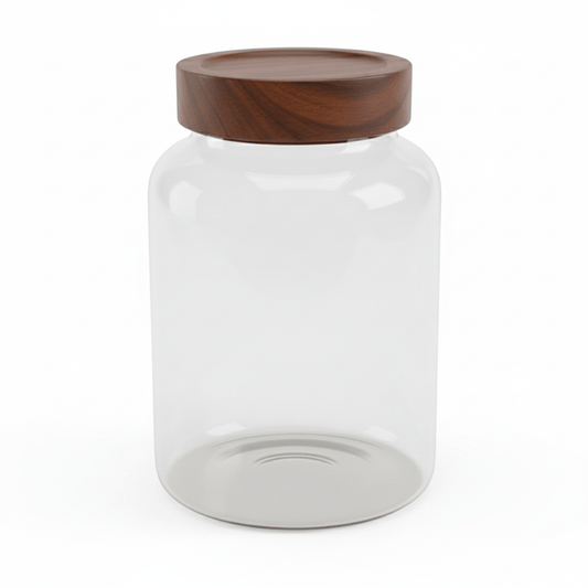 Alpha 55 Bocal en verre avec couvercle en acacia naturel