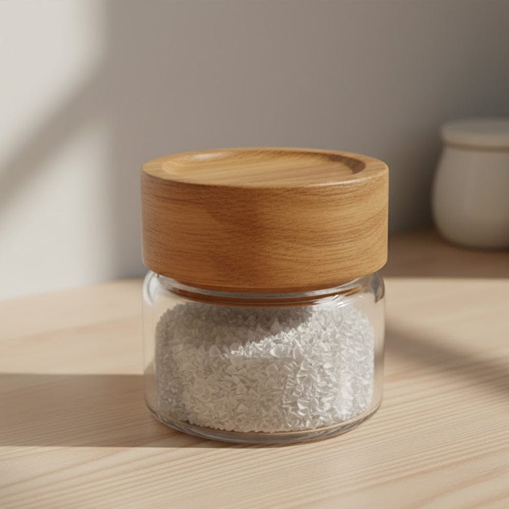 Alpha 55 Bocal en verre avec couvercle en acacia naturel