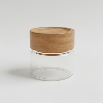 Alpha 55 Bocal en verre avec couvercle en acacia naturel