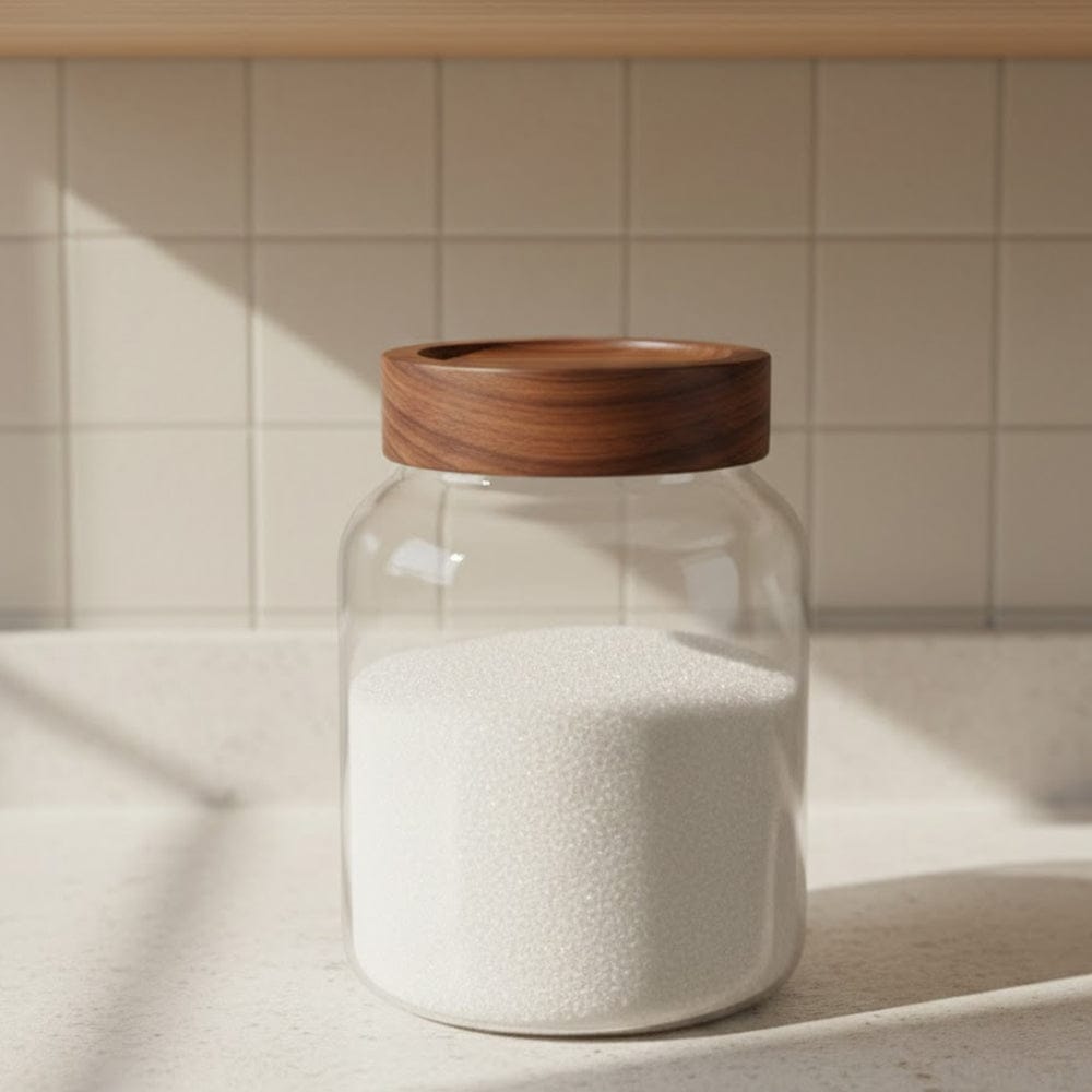 Alpha 55 Bocal en verre avec couvercle en bois d’acacia