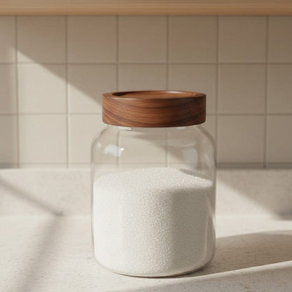 Alpha 55 Bocal en verre avec couvercle en bois d’acacia