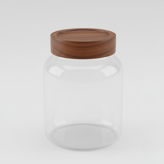 Alpha 55 Bocal en verre avec couvercle en bois d’acacia