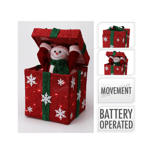 Alpha 55 Bonhomme de Neige Sortant d’un Cadeau 50 LED – Déco Pliable