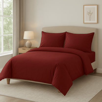 Alpha 55 Bordeaux Parure de lit en coton avec 2 taies d'oreiller