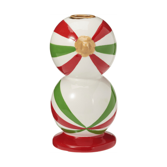 Alpha 55 Bougeoir en Céramique Rayé Vert/Rouge – Décor Noël