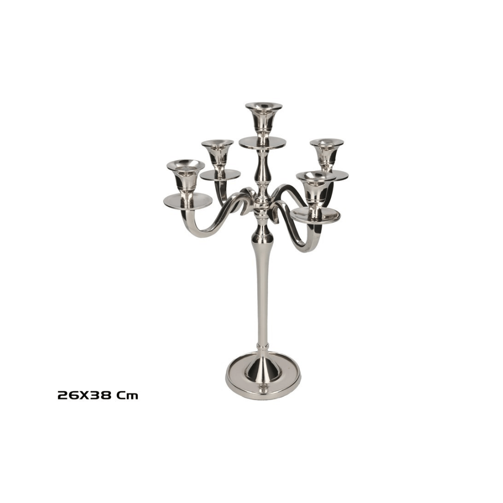 Alpha 55 Bougeoir en métal argenté 5 têtes élégant
