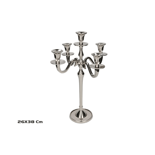 Alpha 55 Bougeoir en métal argenté 5 têtes élégant