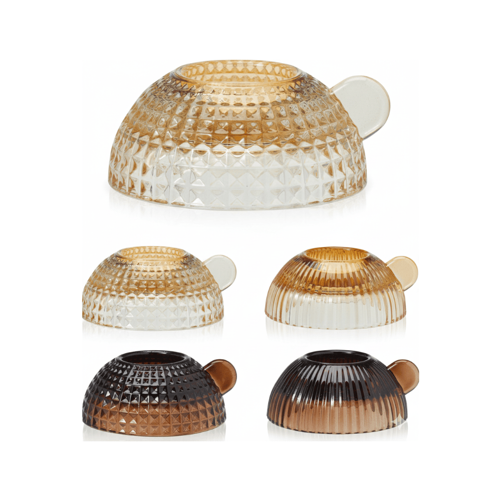 Alpha 55 Bougeoir en verre demi-cercle motif diamant ambre