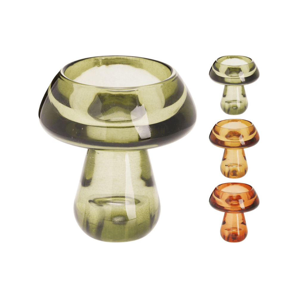 Alpha 55 Bougeoir en verre forme champignon vert ambre
