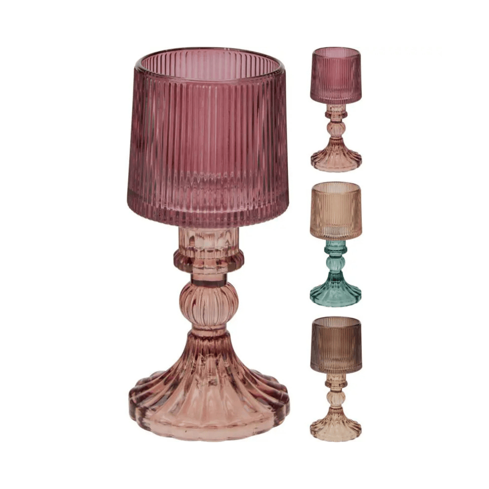 Alpha 55 Bougeoir en verre strié relief élégant