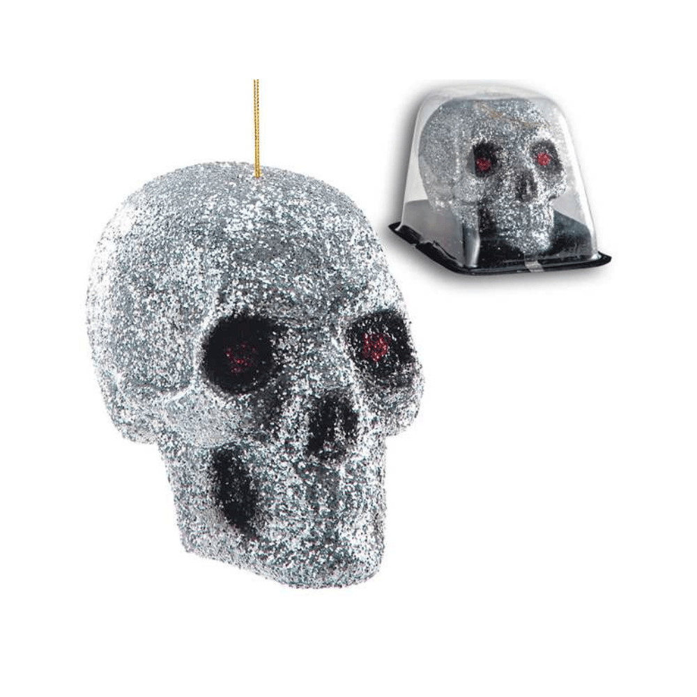 Alpha 55 Bougie Crâne Pailleté Argent 16 cm – Halloween