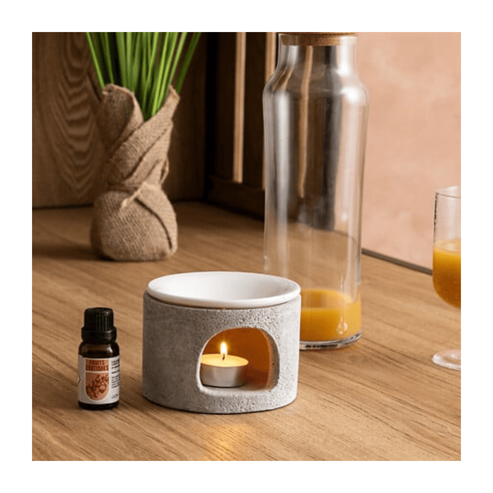 Alpha 55 Brûle-Parfum Olia 11 cm Gris en Ciment et Céramique