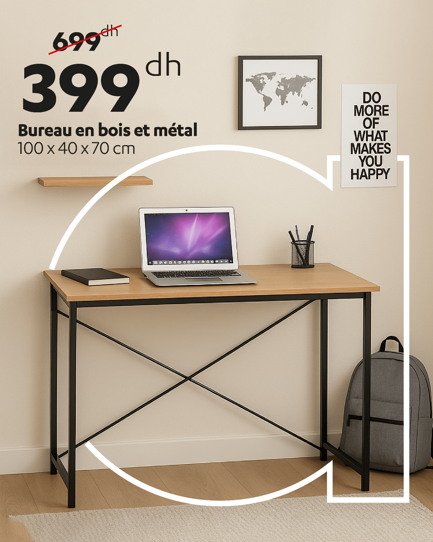 Alpha 55 Bureau en bois et métal