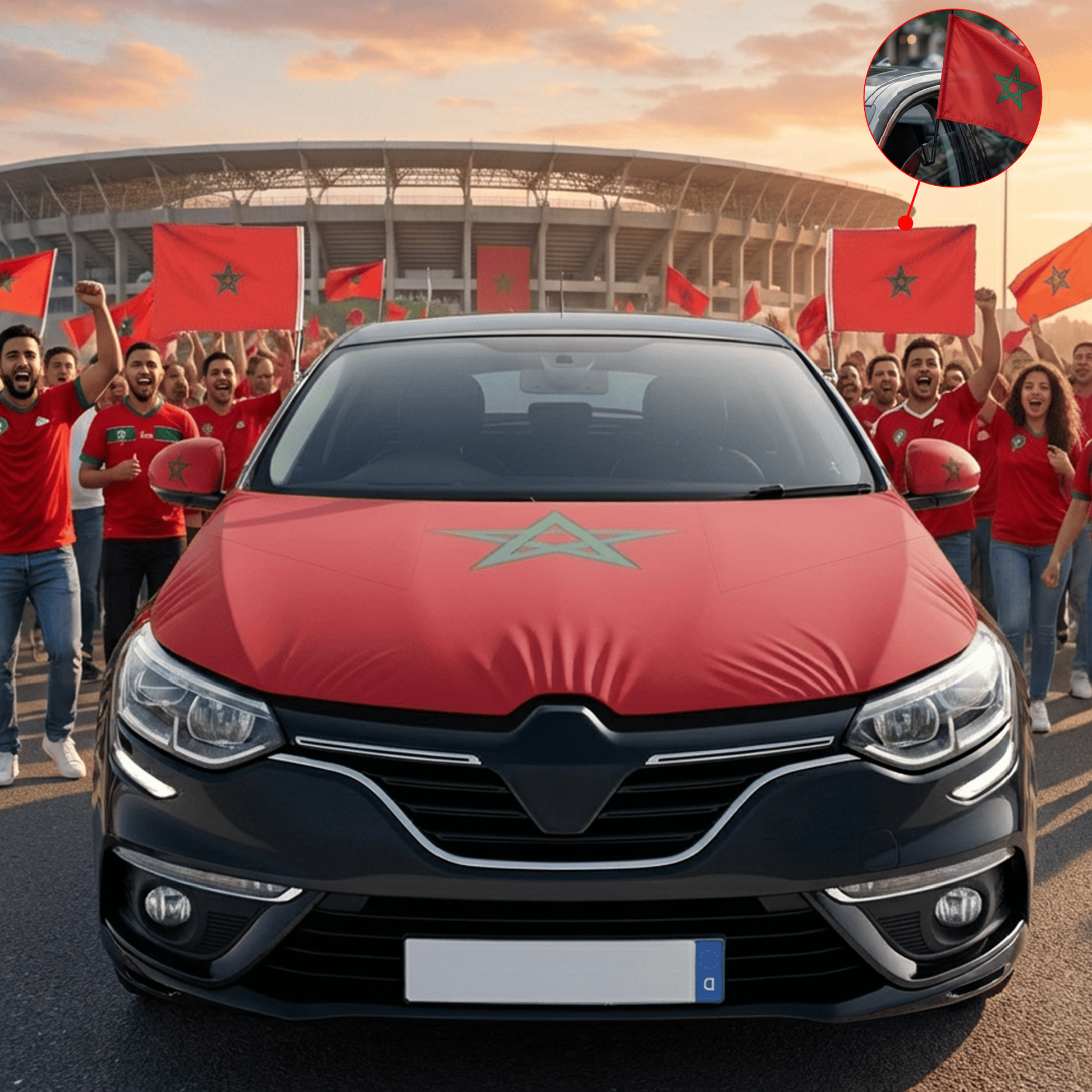 Alpha 55 Cache capot voiture + 2 housses rétro rouges + 2 drapeaux voitures avec support gratuit