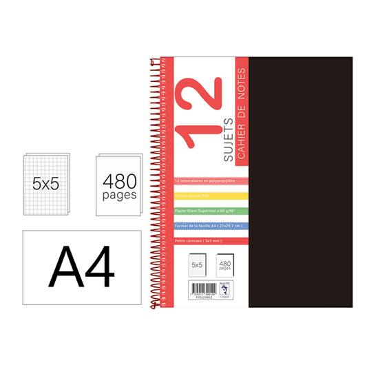 Cahier Polypro 12 Sujets 480 Pages — Alpha 55 Maroc