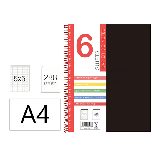 Cahier Polypro 6 Sujets A4 288 Pages — Alpha 55 Maroc