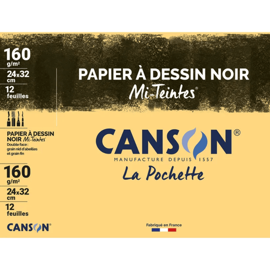 Canson Pochette Papier à Dessin Noir 160 g – 12 Feuilles — Alpha 55 Maroc