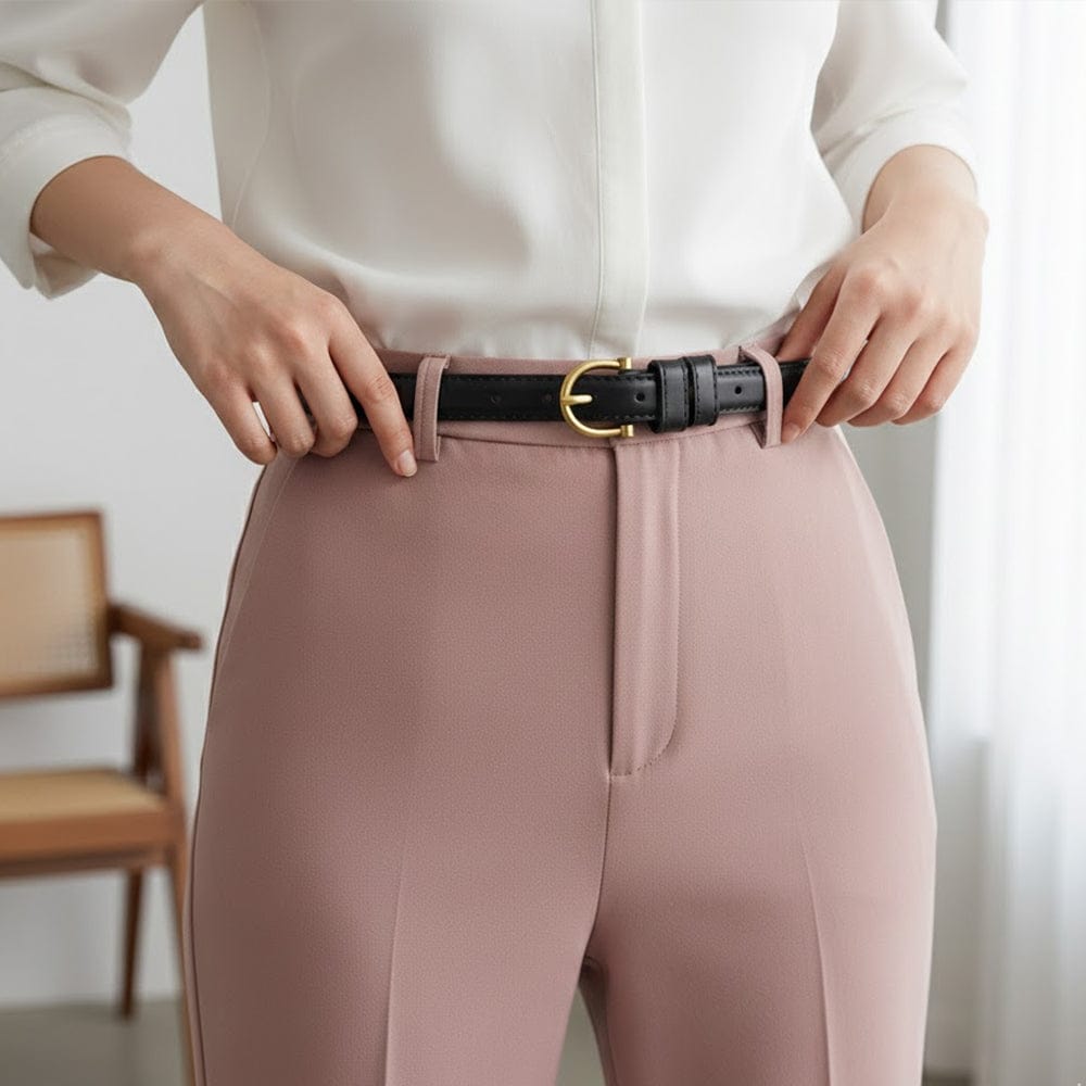 Alpha 55 Ceinture Unie à Boucle Ronde - Accessoire Élégance Femme