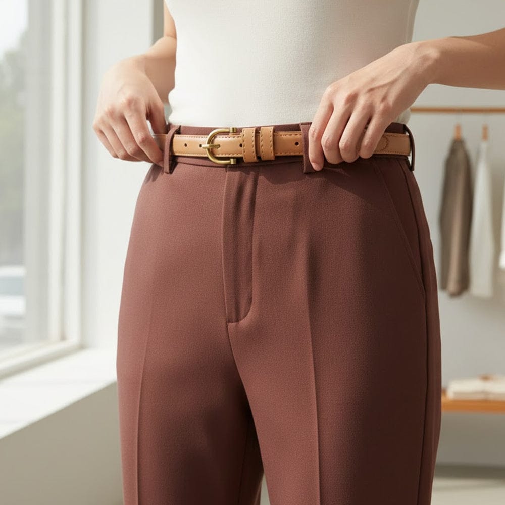 Alpha 55 Ceinture Unie à Boucle Ronde - Accessoire Élégance Femme