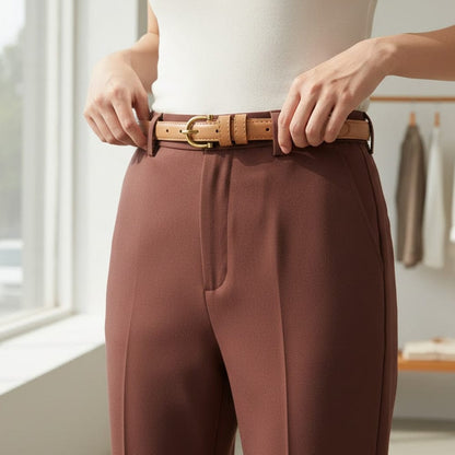 Alpha 55 Ceinture Unie à Boucle Ronde - Accessoire Élégance Femme