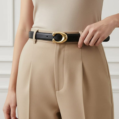 Alpha 55 Ceinture Unie Boucle Ovale Or - Accessoire Chic & Tendance