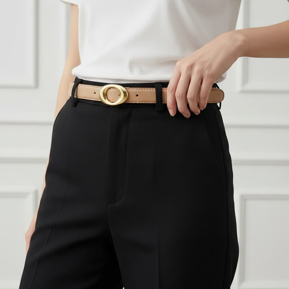 Alpha 55 Ceinture Unie Boucle Ovale Or - Accessoire Chic & Tendance