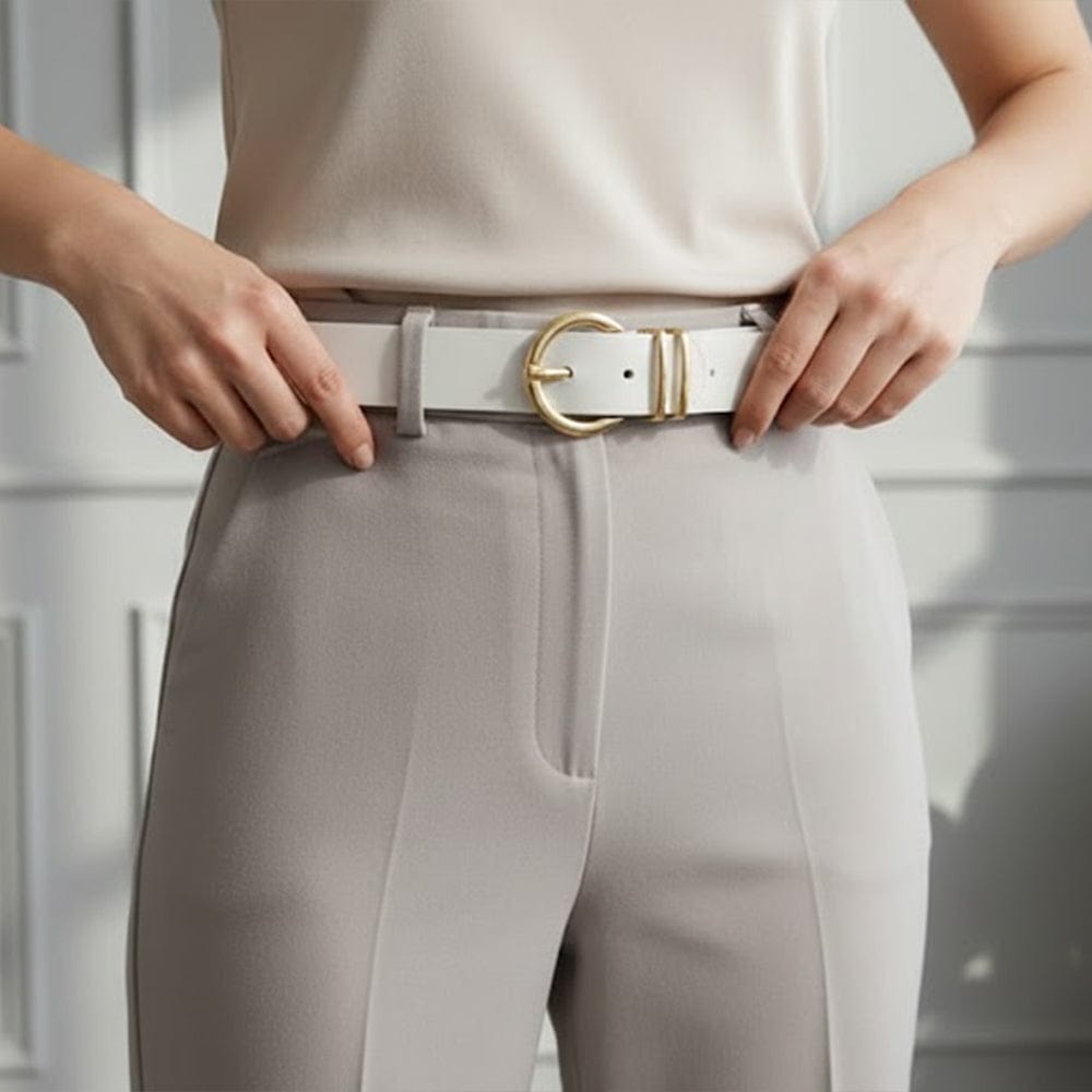 Alpha 55 Ceinture Unie Boucle Ronde doré - Éclat et Élégance Féminine