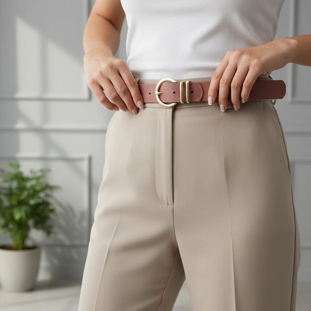 Alpha 55 Ceinture Unie Boucle Ronde doré - Éclat et Élégance Féminine