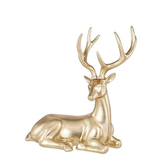 Alpha 55 Cerf Assis en Résine Champagne – Déco Noël Chic