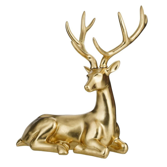 Alpha 55 Cerf Assis en Résine Doré – Déco Chic Noël