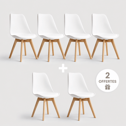 Alpha 55 Chaise 4+2 OFFERTES · 6 chaises / Blanc Pack 6 Chaises Scandinaves – 4 Achetées + 2 Offertes