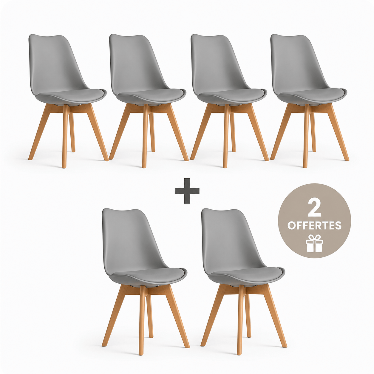 Alpha 55 Chaise 4+2 OFFERTES · 6 chaises / Gris Pack 6 Chaises Scandinaves – 4 Achetées + 2 Offertes