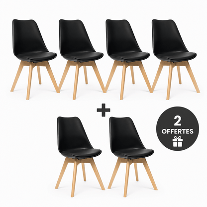 Alpha 55 Chaise 4+2 OFFERTES · 6 chaises / Noir Pack 6 Chaises Scandinaves – 4 Achetées + 2 Offertes
