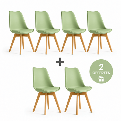 Alpha 55 Chaise 4+2 OFFERTES · 6 chaises / Pistache Pack 6 Chaises Scandinaves – 4 Achetées + 2 Offertes