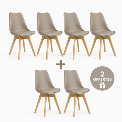 Alpha 55 Chaise 4+2 OFFERTES · 6 chaises / Taupe Pack 6 Chaises Scandinaves – 4 Achetées + 2 Offertes